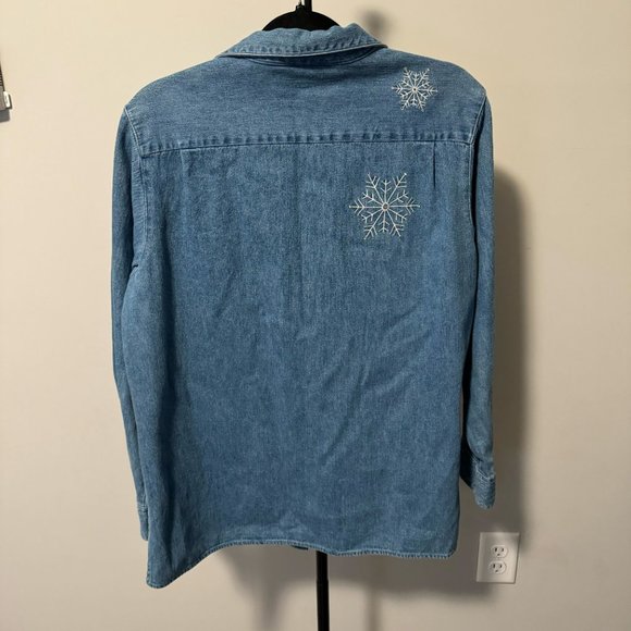 Vintage Quacker Factory Rhinestone Snowflake Denim Button Down - Size Medium - Picture 9 of 10